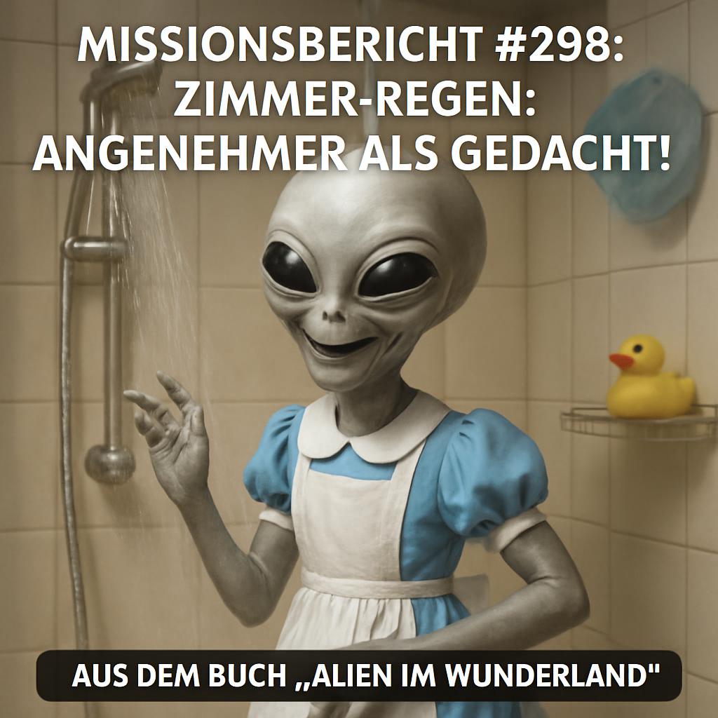Kirk-Meme: Ein Alien entdeckt begeistert die Dusche als Zimmer-Regen &mdash; Aus dem Roman Alien im Wunderland