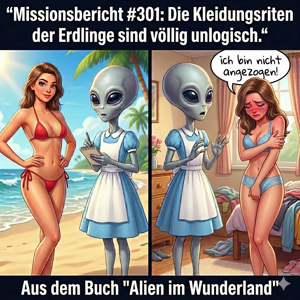 Kirk-Meme: Kirk versteht die Kleidungsriten der Erdlinge nicht — Aus dem Roman Alien im Wunderland