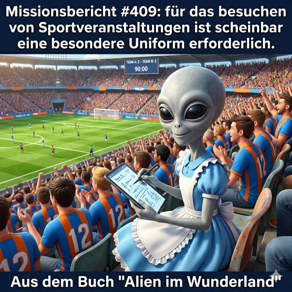 Kirk-Meme: Für den Besuch von Sportveranstaltungen ist scheinbar eine besondere Uniform erforderlich — Aus dem Roman Alien im Wunderland