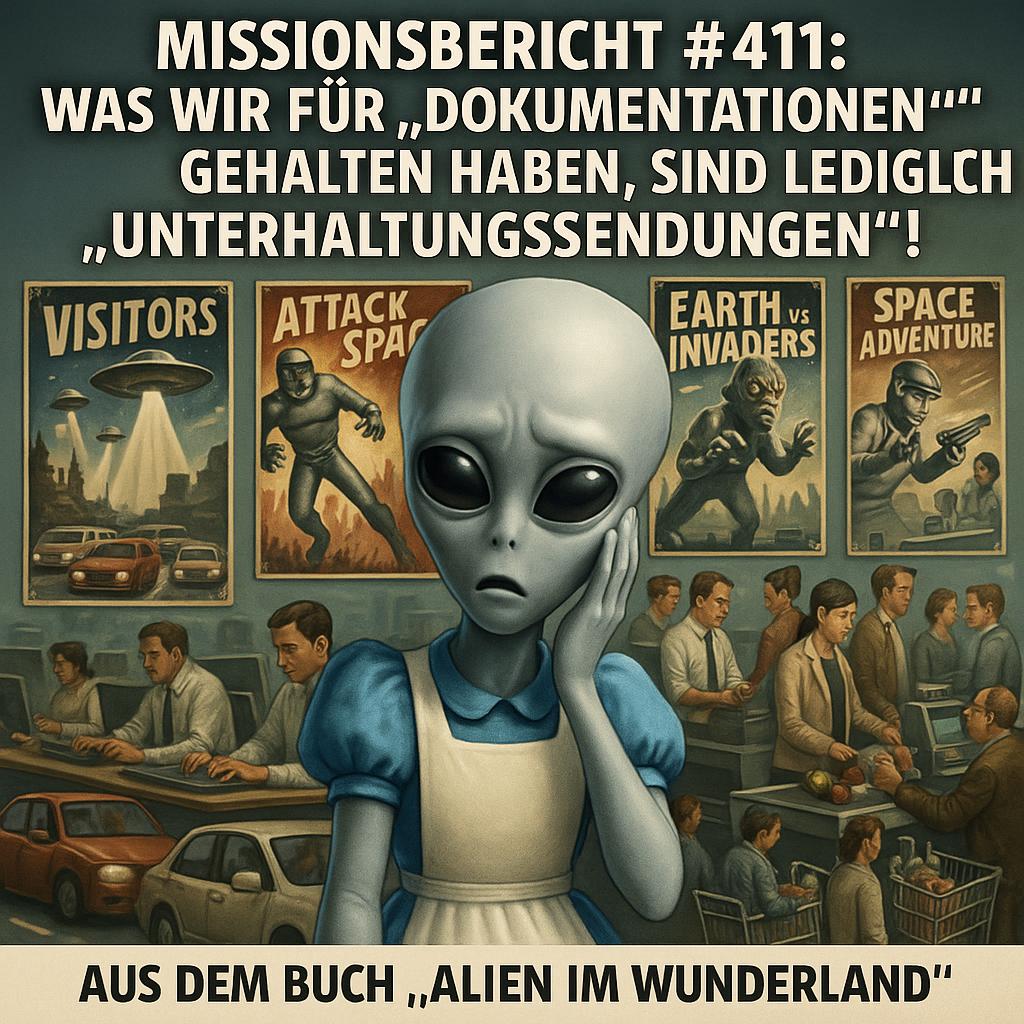 Kirk-Meme: Missionsbericht 411 - Was wir für Dokumentationen gehalten haben, sind lediglich Unterhaltungssendungen. Aus dem Roman Alien im Wunderland