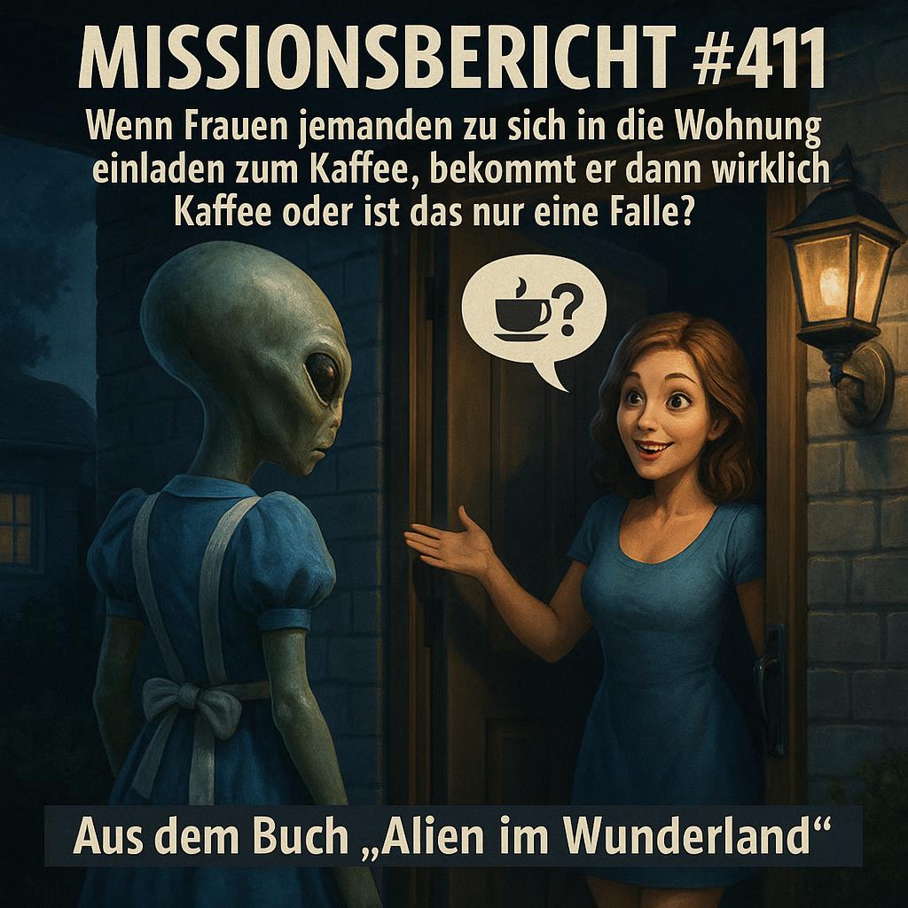 Kirk-Meme: Ein Alien rätselt über die menschliche Einladung auf einen Kaffee — Aus dem Roman Alien im Wunderland