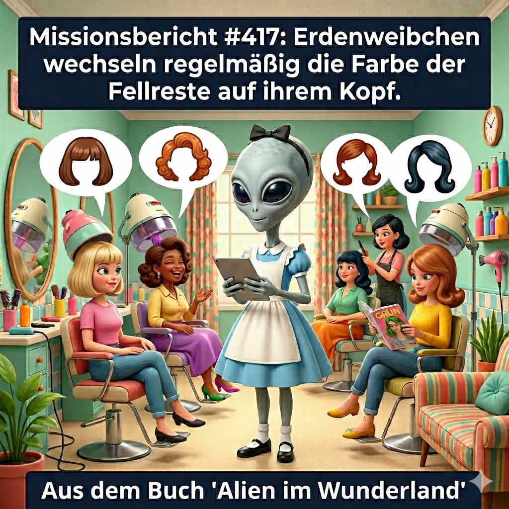 Kirk-Meme: Erdenweibchen im Friseursalon wechseln die Haarfarbe — Aus dem Roman Alien im Wunderland