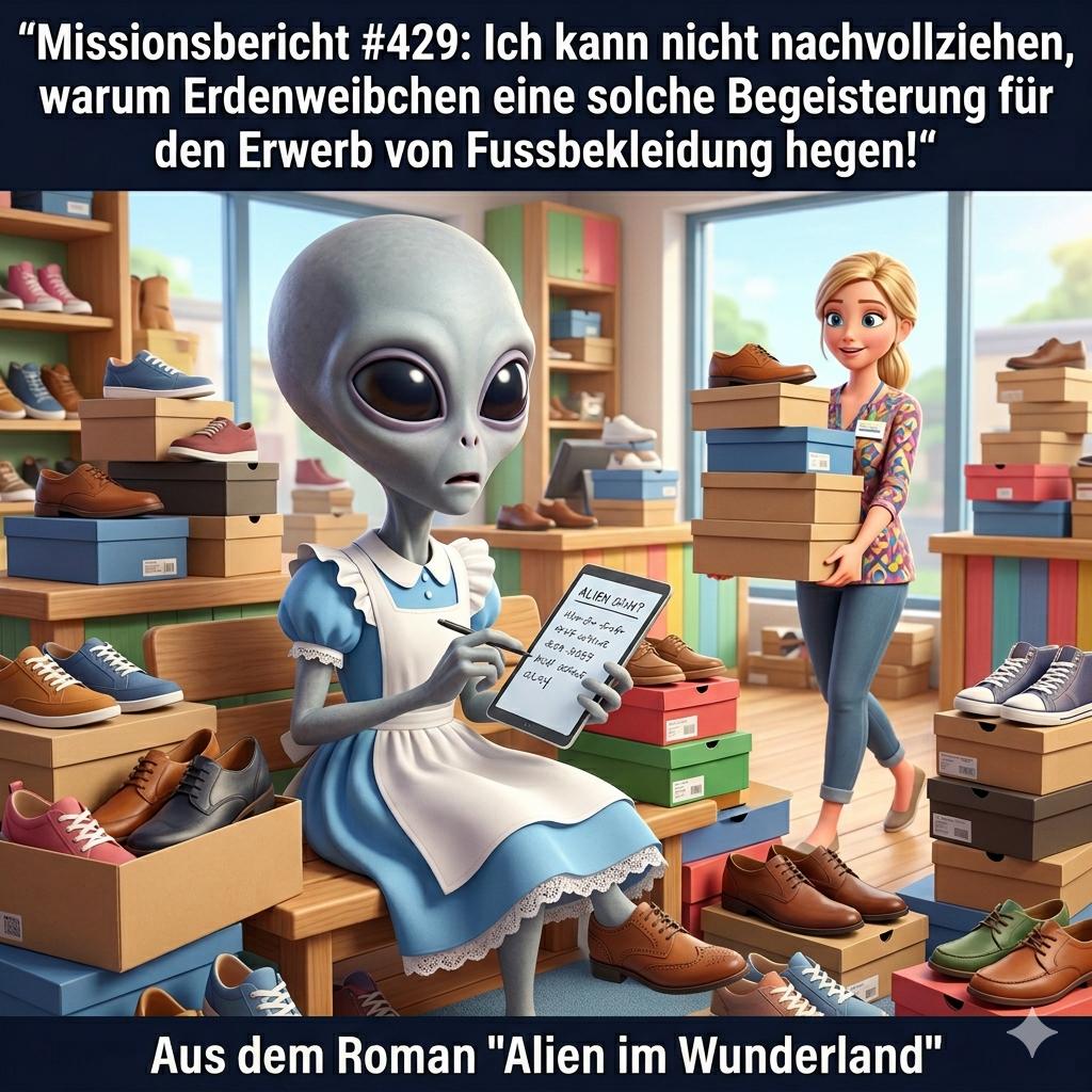 Kirk-Meme: Kirk ist fassungslos über die Schuhbesessenheit der Erdlinge — Aus dem Roman Alien im Wunderland