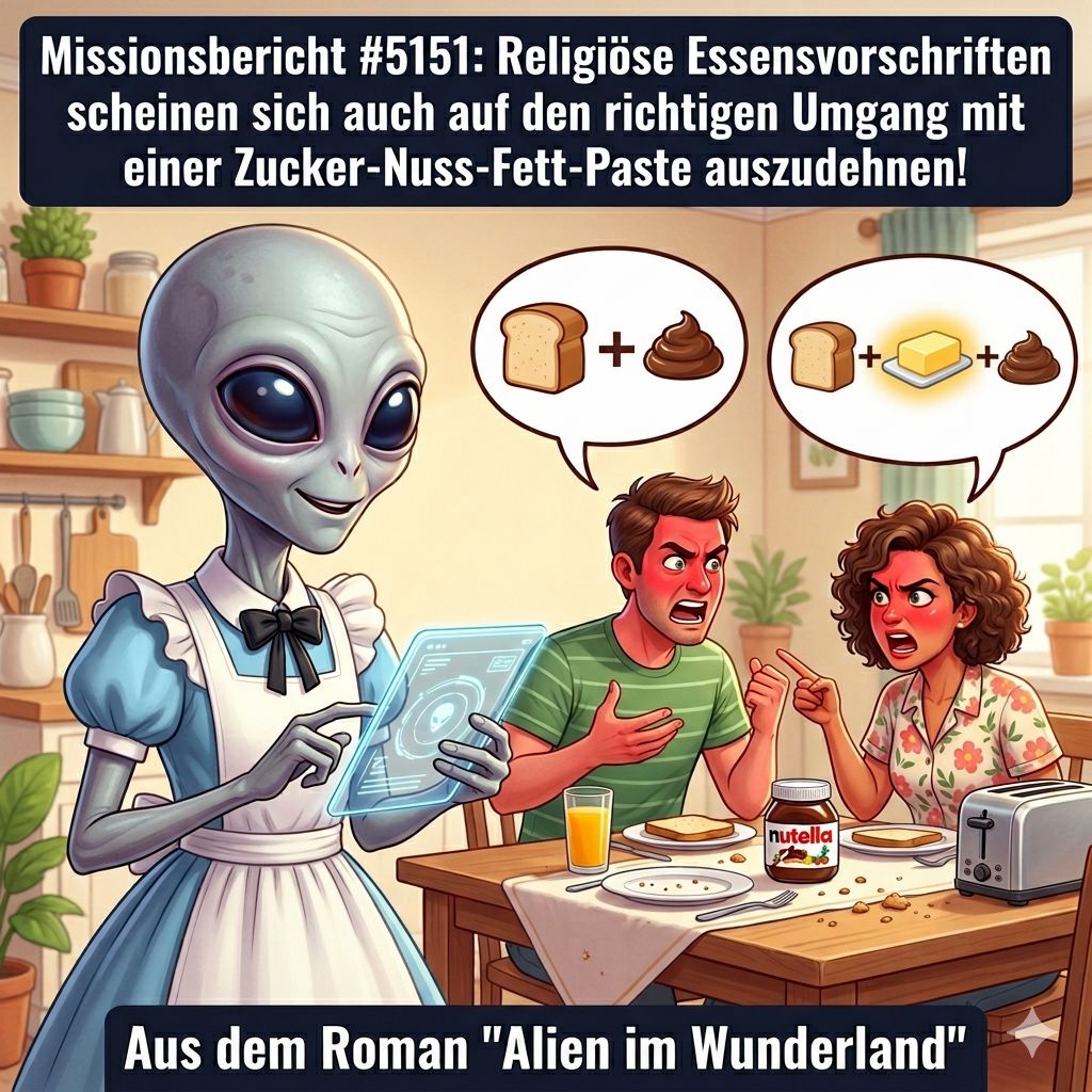 Kirk-Meme: Religioese Essensvorschriften am Frühstückstisch zu Nutella — Aus dem Roman Alien im Wunderland