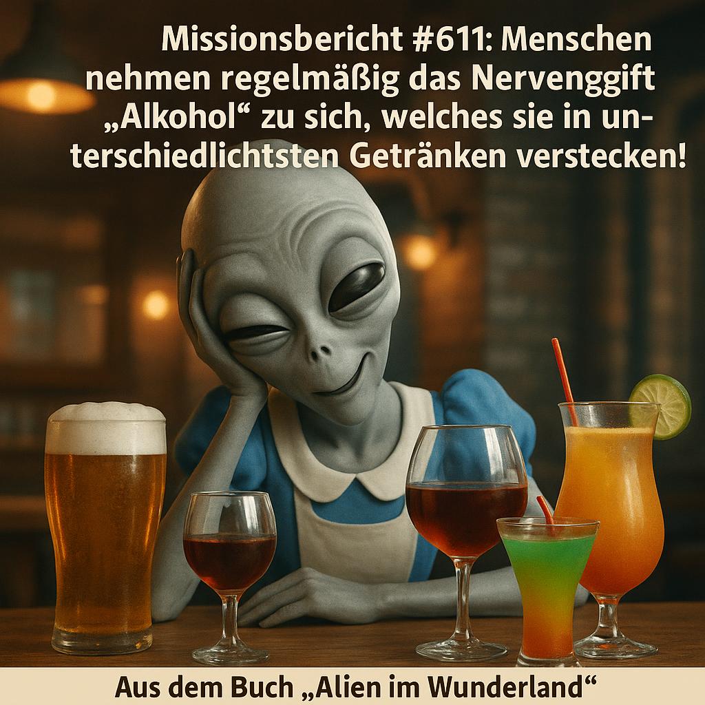 Kirk-Meme: Kirk staunt über den menschlichen Alkoholkonsum — Aus dem Roman Alien im Wunderland