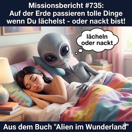 Kirk-Meme: Kirk beobachtet schlafende Menschen und notiert laecheln oder nackt — Aus dem Roman Alien im Wunderland