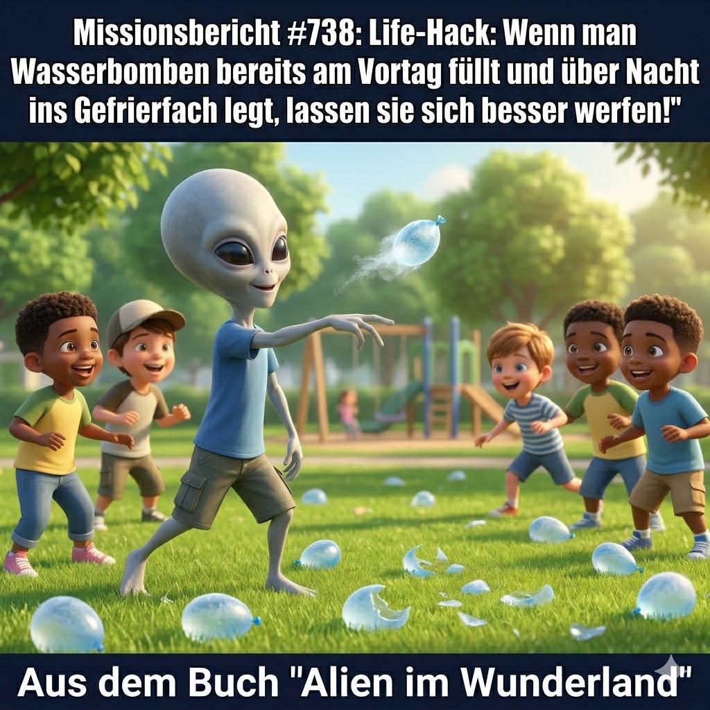 Kirk-Meme: Xy wirft mit Kindern gefrorene Wasserbomben auf dem Spielplatz — Aus dem Roman Alien im Wunderland