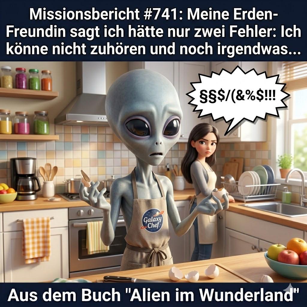 Kirk-Meme: Kirk berichtet, seine Erden-Freundin sage, er k&ouml;nne nicht zuh&ouml;ren &ndash; und noch irgendwas — Aus dem Roman Alien im Wunderland
