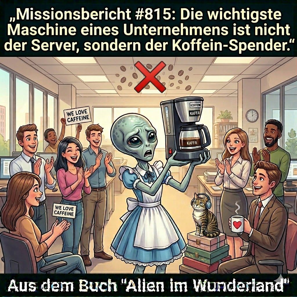 Kirk-Meme: Der Koffein-Spender als wichtigste Maschine eines Unternehmens — Aus dem Roman Alien im Wunderland