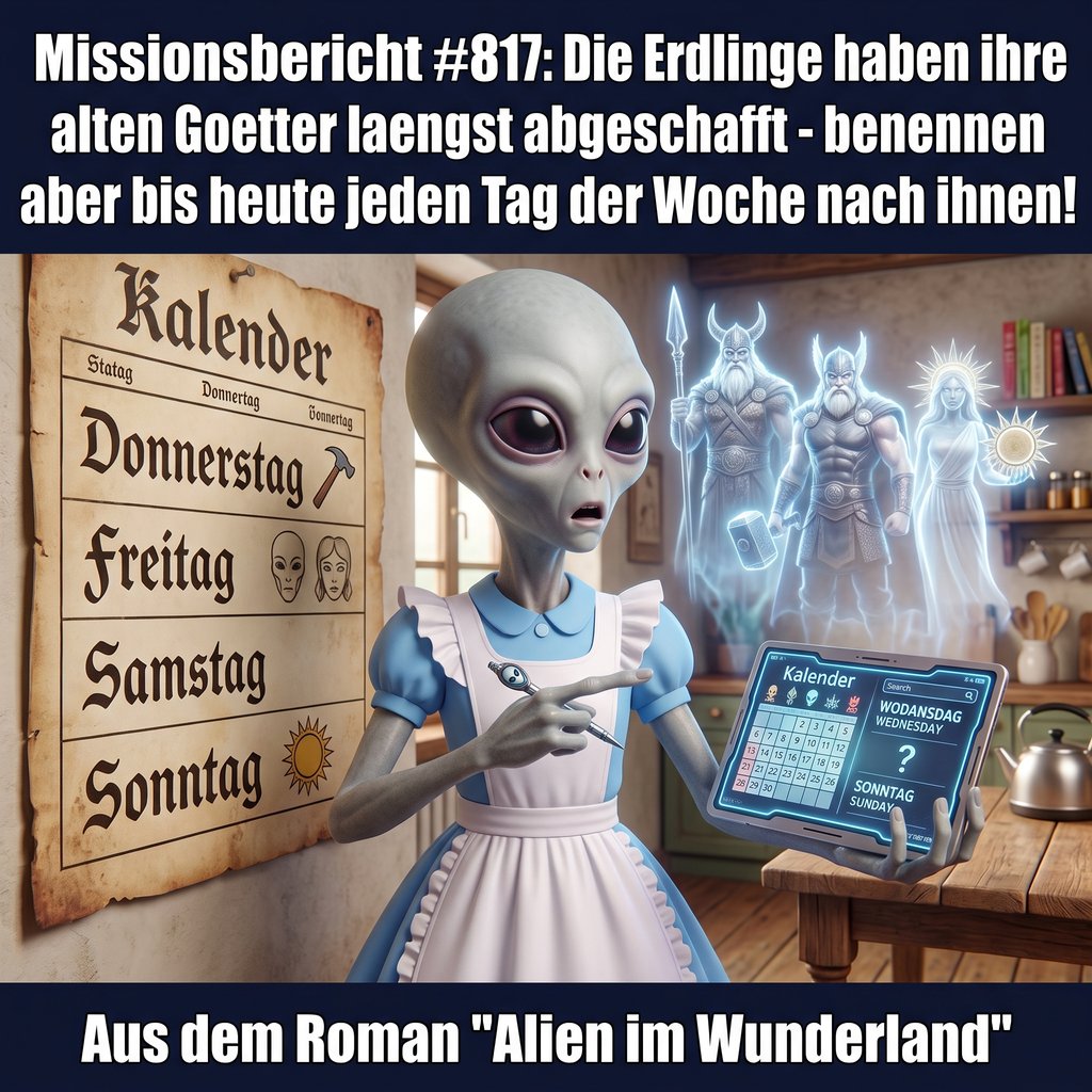 Kirk-Meme: Missionsbericht über Erdlinge, die ihre alten Götter abgeschafft haben, aber jeden Wochentag nach ihnen benennen — Aus dem Roman Alien im Wunderland
