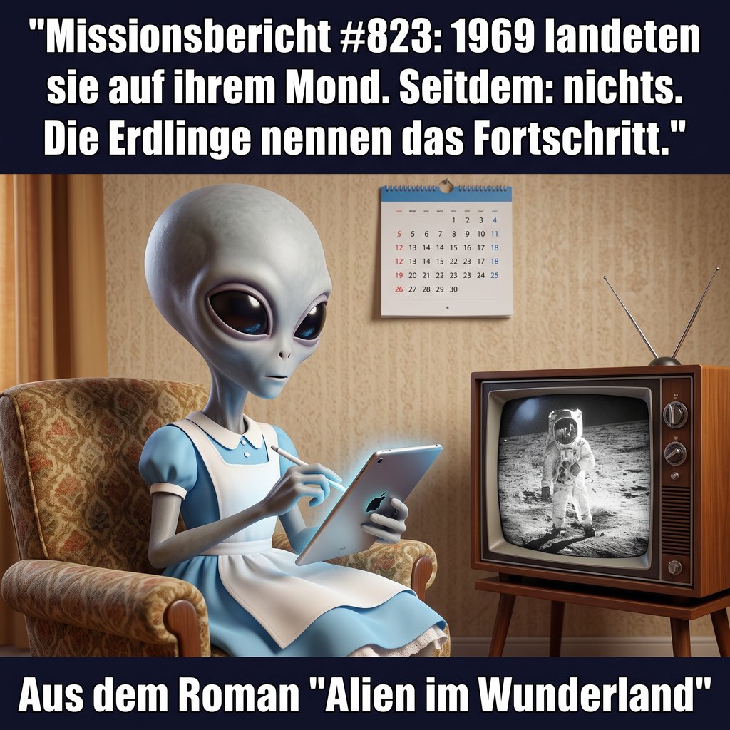 Kirk-Meme: Kirk kommentiert den menschlichen Fortschritt seit der Mondlandung 1969 &mdash; Aus dem Roman Alien im Wunderland