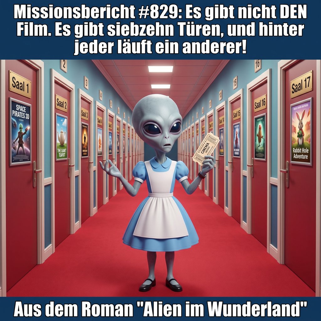 Kirk-Meme: Ein Alien steht im Multiplex-Kino vor siebzehn Türen und versteht das Konzept nicht — Aus dem Roman Alien im Wunderland