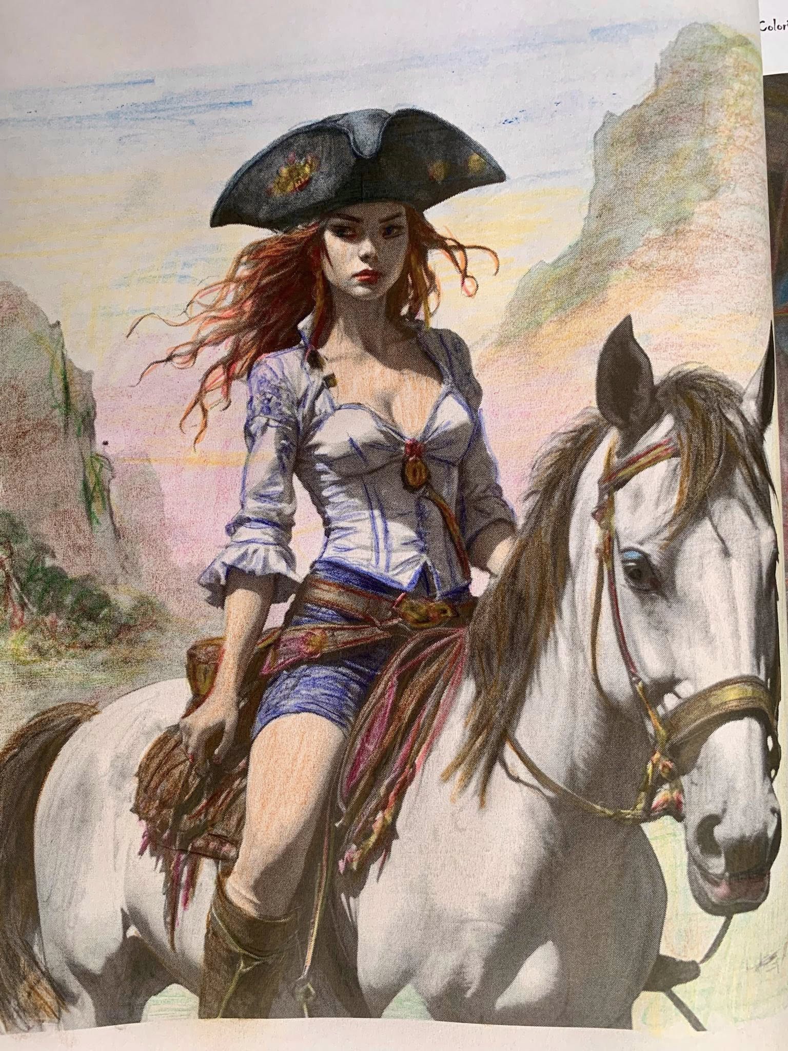 Ausgemalt: Piratin auf Pferd